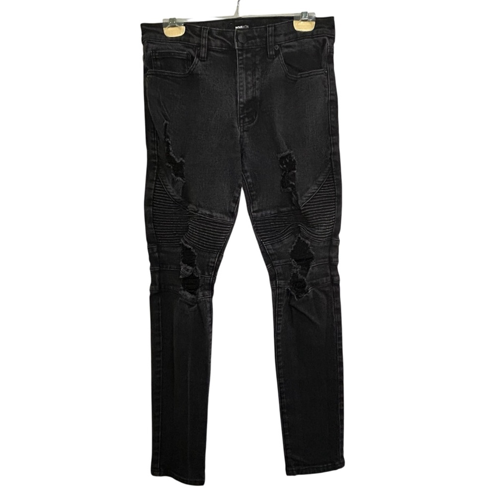 Nova Men Black Distressed Denim Skinny Jeans Dark Wash Streetwear Grunge Sz 32